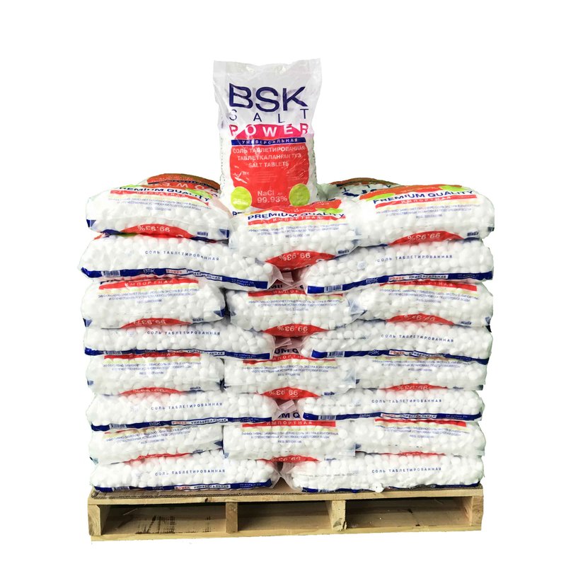 Соль таблетированная 25 кг, ТМ "BSK POWER", пищевая, Профессиональная, Калиброванная, Премиум. NaCL 99,95 % (Импортная DE, БСК)