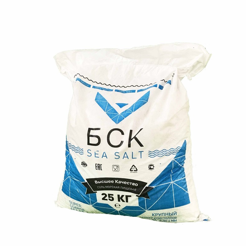 Соль пищевая Морская натуральная, 25 кг, ТМ "БСК", крупная, помол 3 (Импортная, БСК)