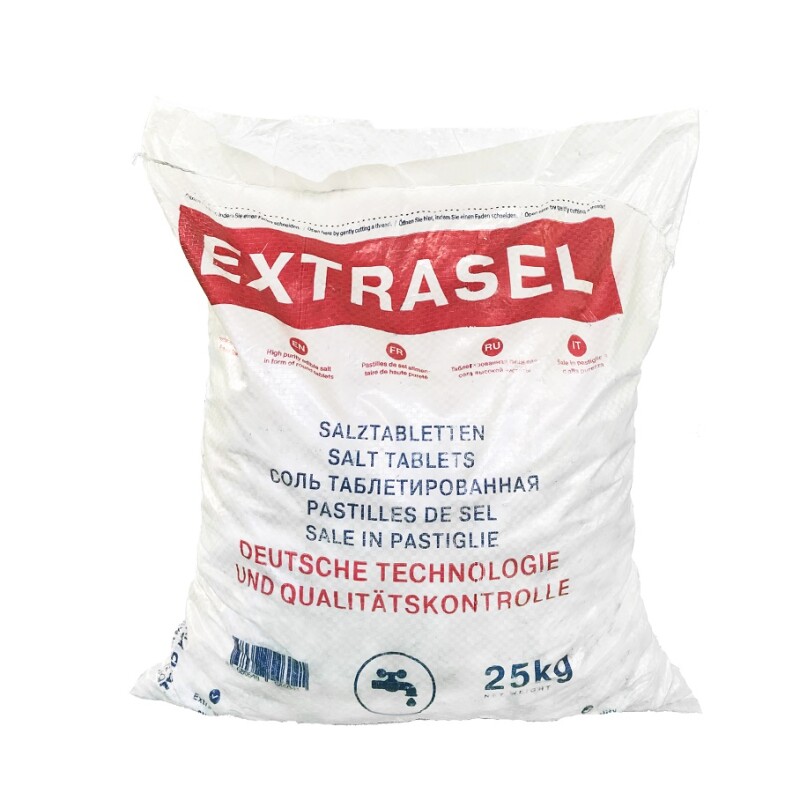 Соль таблетированная 25 кг, ТМ "EXTRASEL", пищевая, Экспертная, Калиброванная. NaCL 99,9 % (Импортная, Extrasel GMBH)