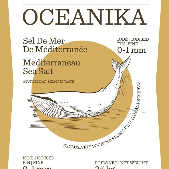 Соль Морская ТМ "OCEANIKA (FR) SEL DE MER", йодированная, пищевая, натуральная, 25 кг,  мелкая (0-1), помол 0 (Импортная, SelDeMer)