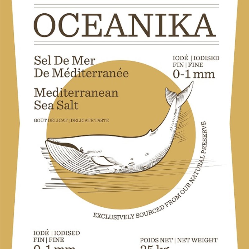 Соль Морская ТМ "OCEANIKA (FR) SEL DE MER", йодированная, пищевая, натуральная, 25 кг,  мелкая (0-1), помол 0 (Импортная, SelDeMer)