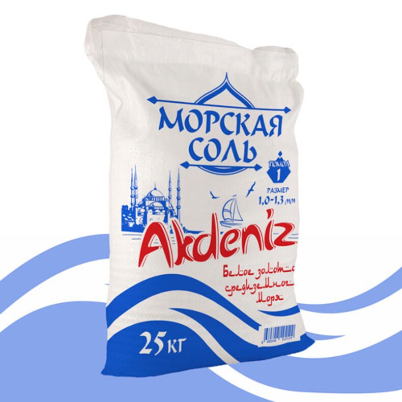 AKDENIZ®, соль пищевая морская, средняя (помол 1: 1,0 мм — 1,3 мм), 50 кг