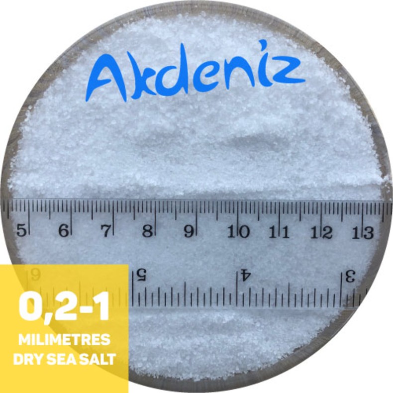 AKDENIZ®, соль пищевая морская, мелкая (помол 0: 0,2 мм — 1,0 мм), 25 кг.