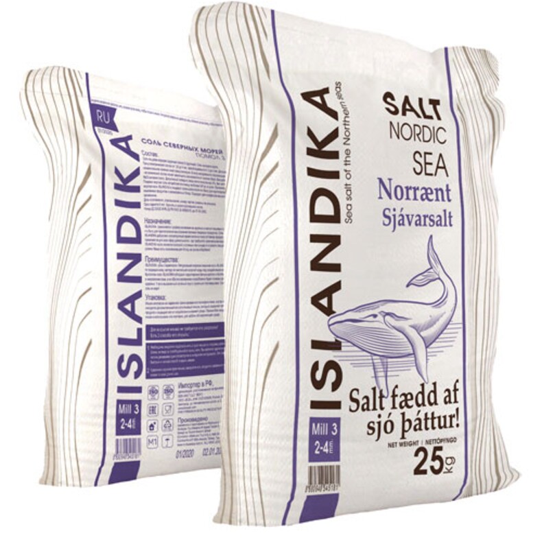 ISLANDIKA®, соль пищевая морская, крупная (помол 3: 2,0 мм — 4,0 мм), 25 кг.