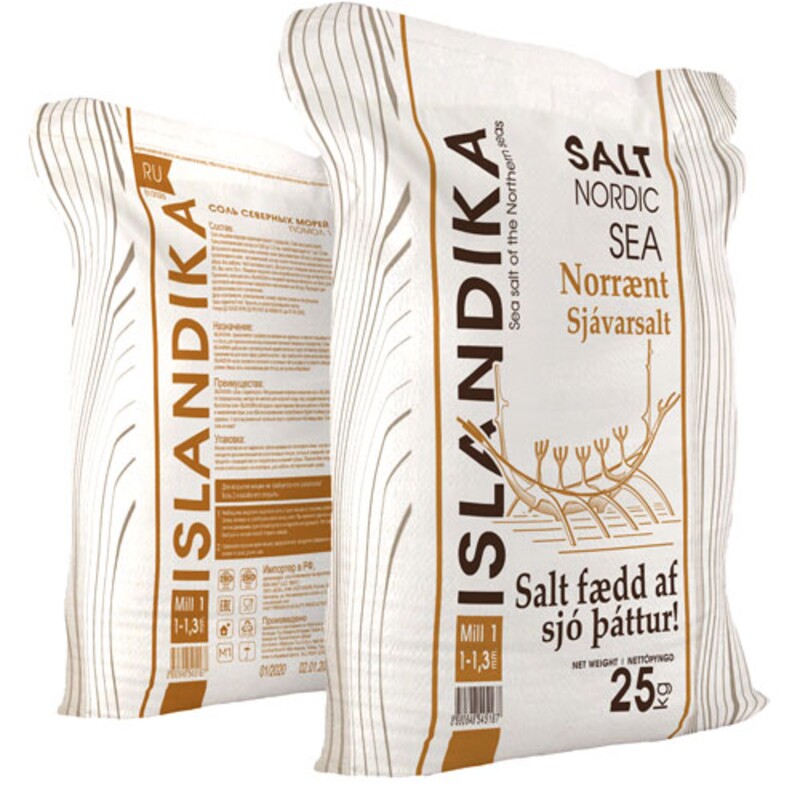 ISLANDIKA®, соль пищевая морская, средняя (помол 1: 1,0 мм — 1,3 мм), 25 кг.