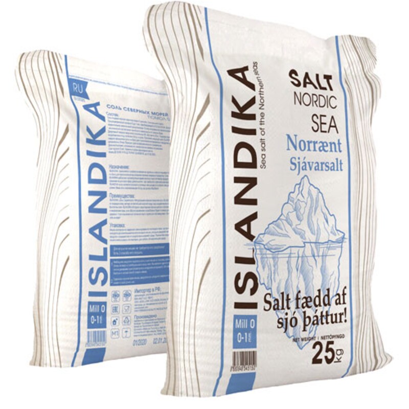 ISLANDIKA®, соль пищевая морская, мелкая (помол 0: 0,2 мм — 1,0 мм), 25 кг.
