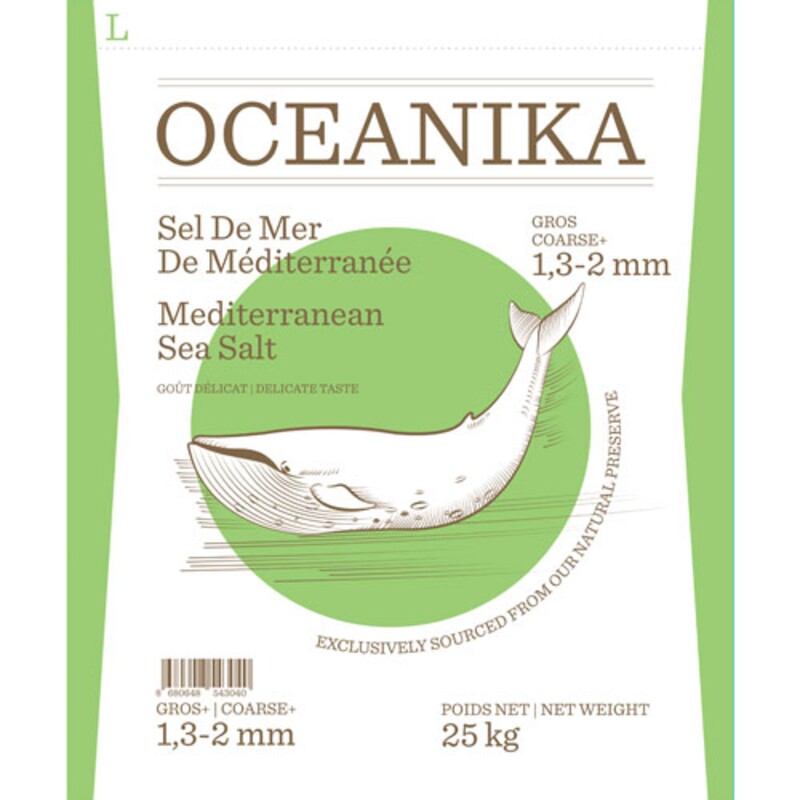 OKEANIKA SEL DE MER, соль пищевая морская, средняя (помол 2: 1,3 мм — 2,0 мм), 25 кг.