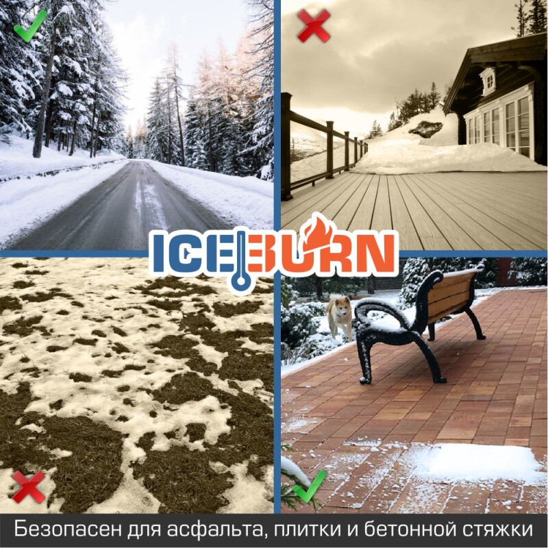 Реагент противогололедный ICEBURN ECO (до -25 °C), соль специальная техническая NaCl до 99%, белый галит, ведро 10 кг.