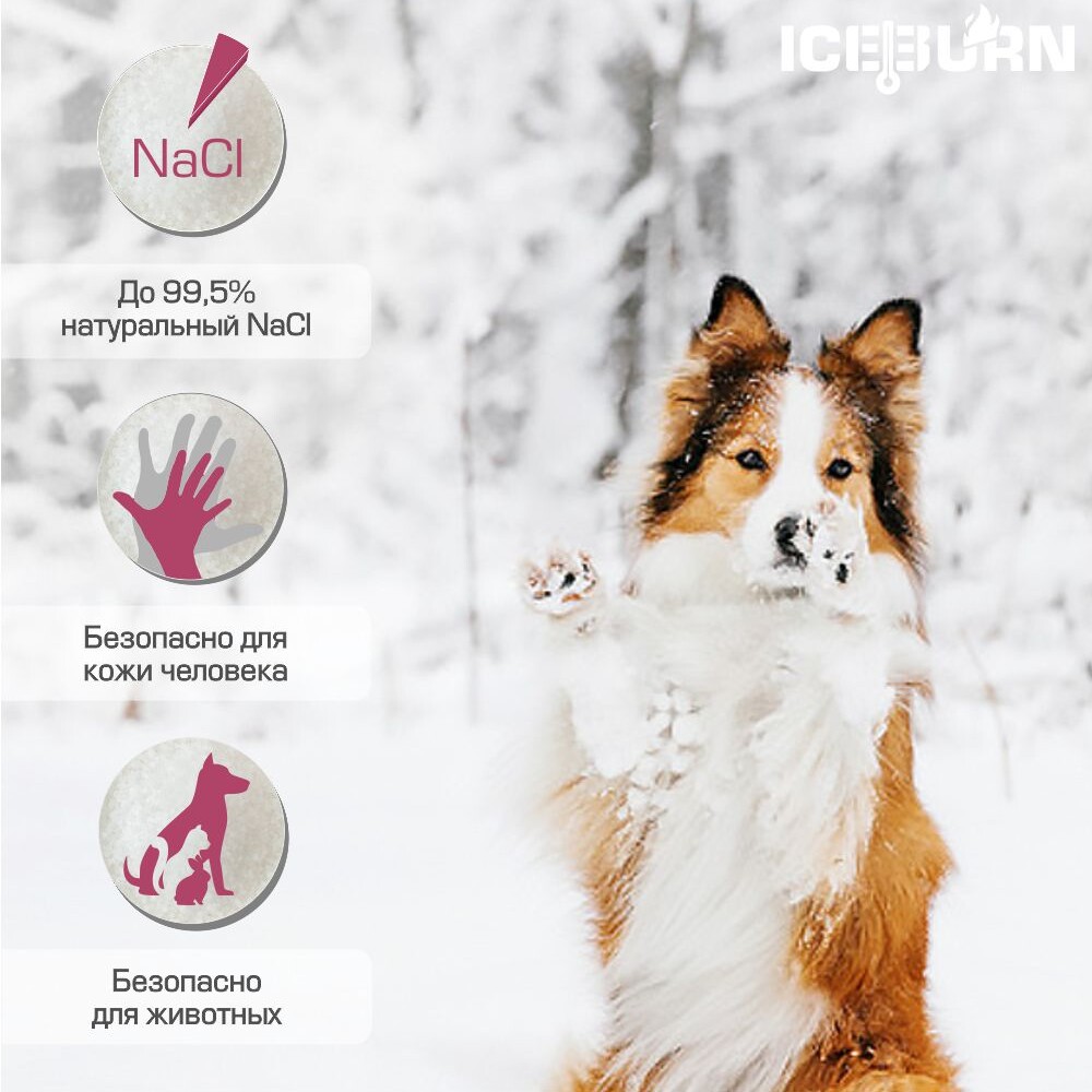 Реагент противогололедный ICEBURN ECO PRO (до -31 °C), соль белая специальная крупнокристаллическая NaCl до 99,5%, мешок 20 кг