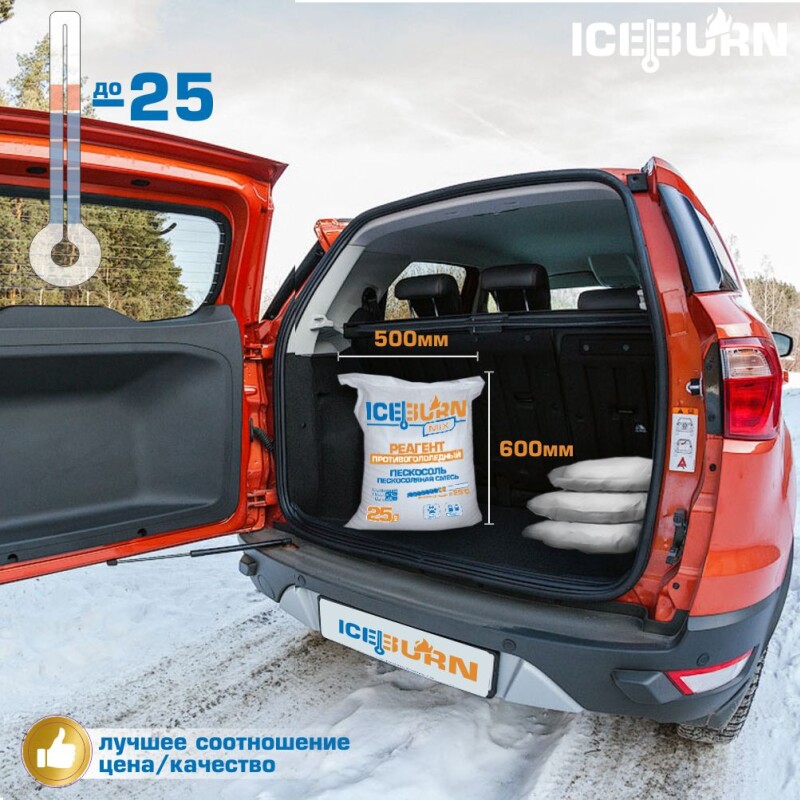 ICEBURN MIX, Реагент противогололедный (до -25 °C), пескосоль, пескосоляная смесь 90% соли, 10% песка, мешок 10 кг