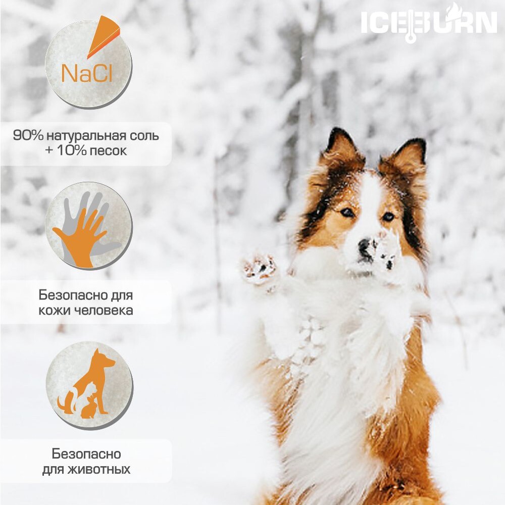 ICEBURN MIX, Реагент противогололедный (до -25 °C), пескосоль, пескосоляная смесь 90% соли, 10% песка, мешок 25 кг