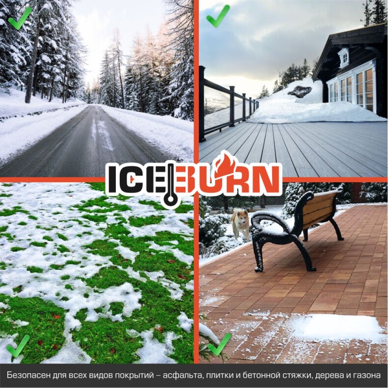 Реагент противогололедный ICEBURN ULTRA POWER (до -36 С), кальций хлористый специальный, чистота до 96%, мешок 10 кг