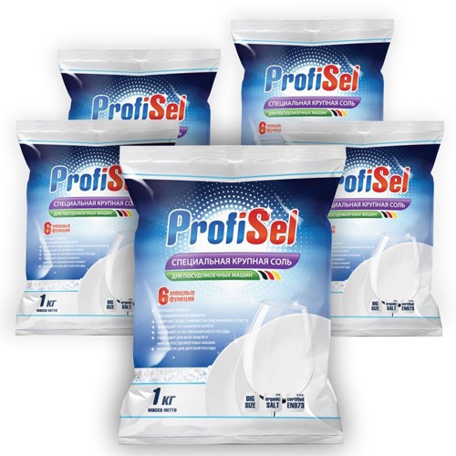 Соль для посудомоечных машин крупнокристаллическая, ProfiSel, пачка 1 кг. (упаковка 5 шт.)