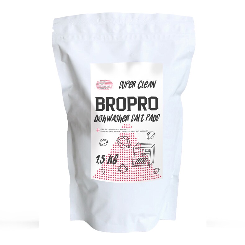 Соль для посудомоечных машин таблетированная, BroPro, пачка 1,5 кг.