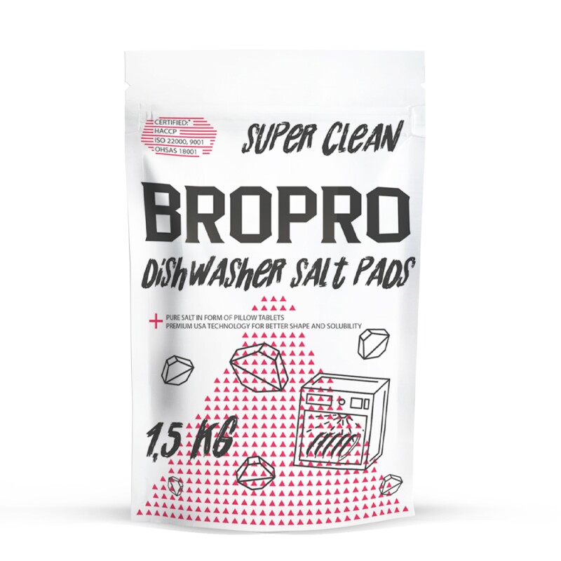 Соль для посудомоечных машин таблетированная, BroPro, пачка 1,5 кг.